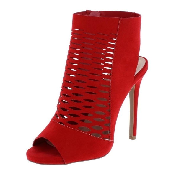 Laser Cut Open Toe Heels - Red - Picture 2 of 3